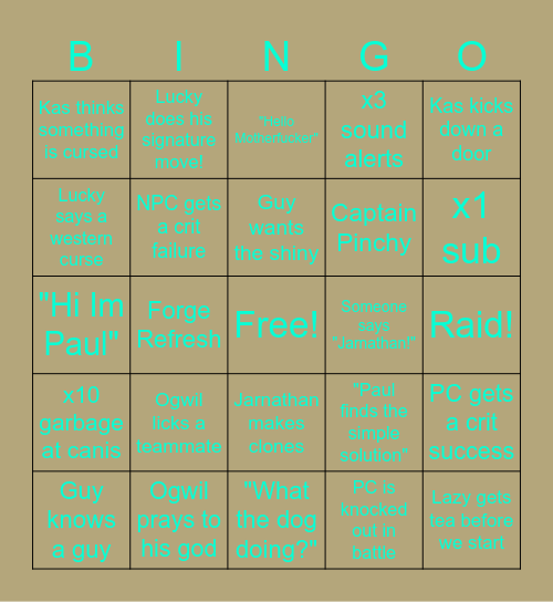 Abomination Bingo Card