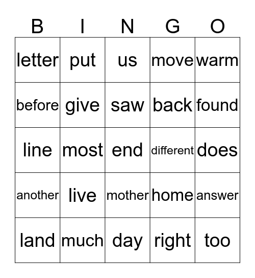 List B 51-75 Bingo Card