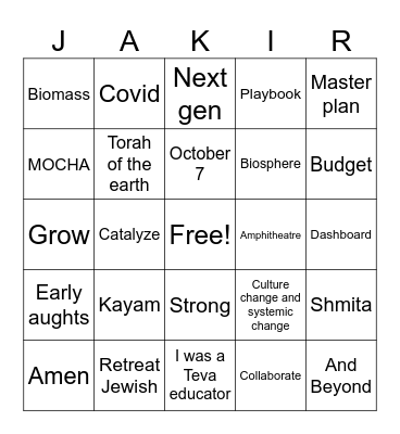 Jakir Bingo (Wed 3 pm) Bingo Card