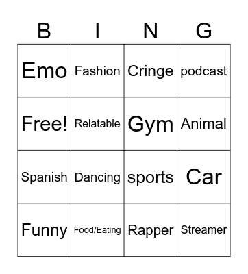 Untitled Bingo Card