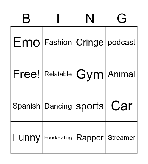 Untitled Bingo Card