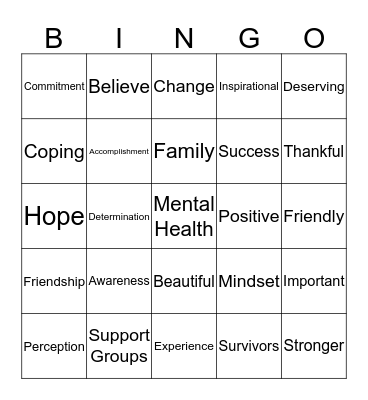 Mental Health Awareness Bingo Card