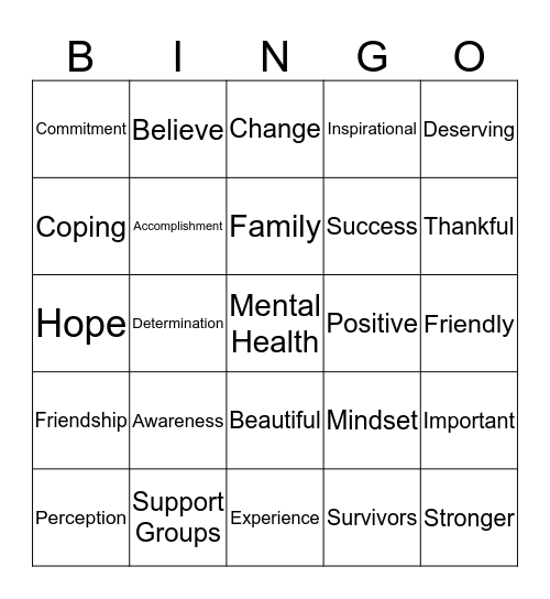 Mental Health Awareness Bingo Card