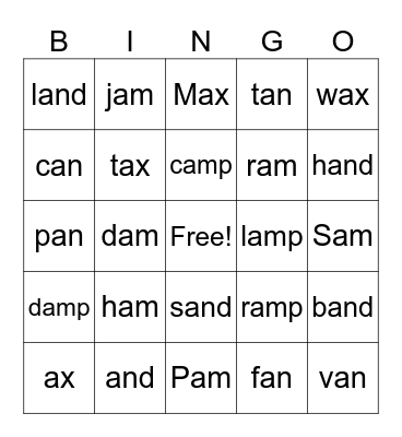 Word Families 1 Bingo Card