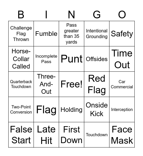 SUPERBOWL BINGO Card