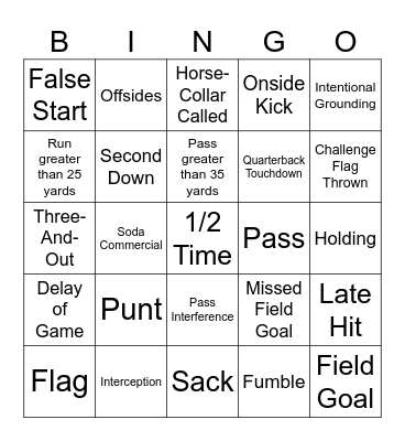 SUPERBOWL BINGO Card