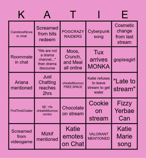 ohkatiemarie sanctioned stream bingo! Bingo Card