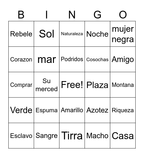 class game Bingo Card