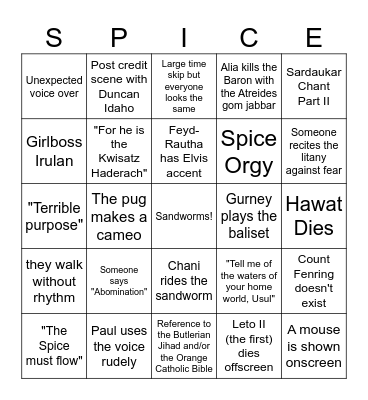 Tune: The Movie Bingo Card