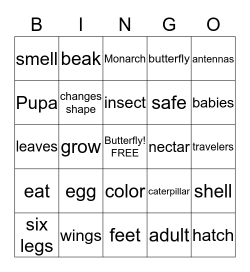 Butterfly Bingo Card