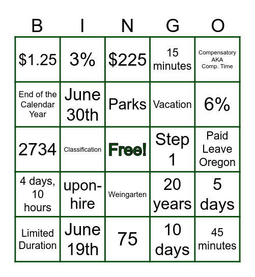 Know Your Contract Bingo Card
