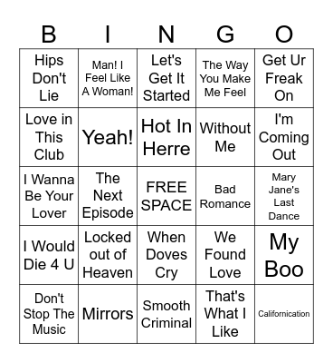 SUPER BOWL PERFORMERS Bingo Card