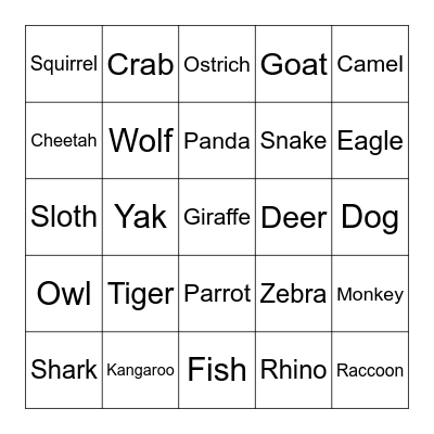 VOCABULARY | Animals Bingo Card