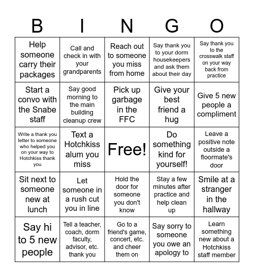 National Random Acts of Kindness Day! Bingo Card