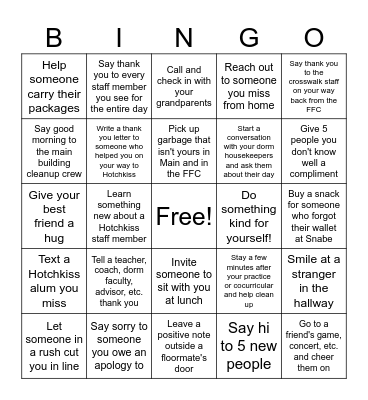 National Random Acts of Kindness Day! Bingo Card