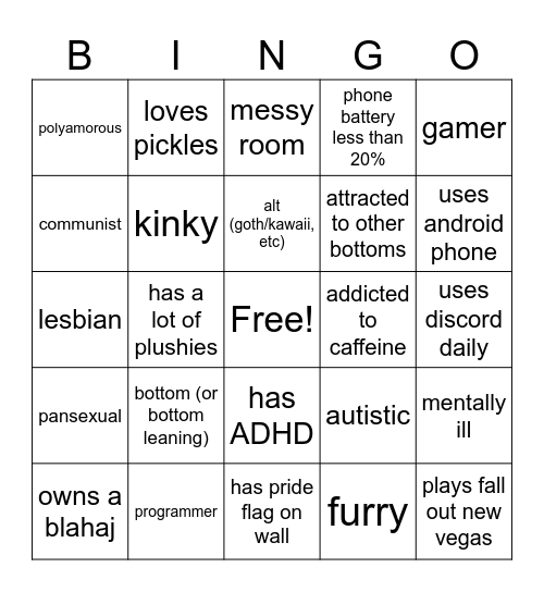 transfemme bingo Card