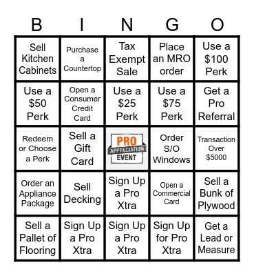 Pro Appreciation Week Bingo Card