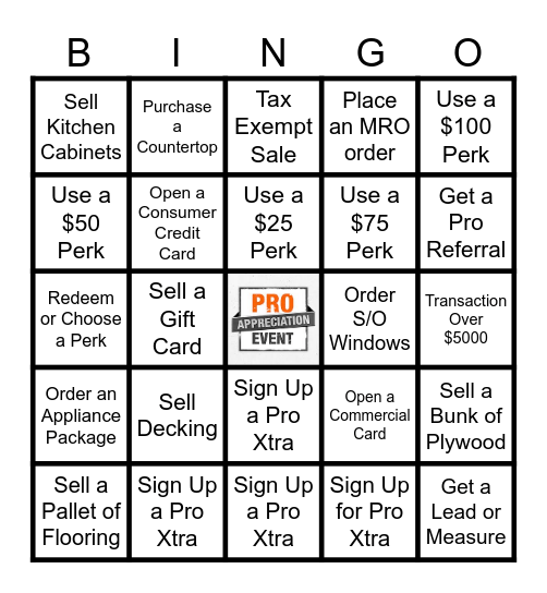 Pro Appreciation Week Bingo Card