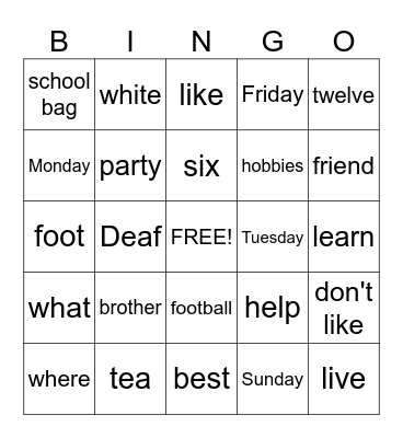 Sign1 Bingo Card