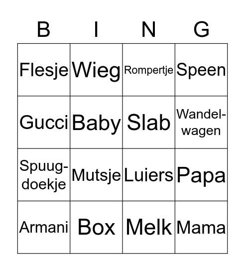 Babyshower Bingo Card