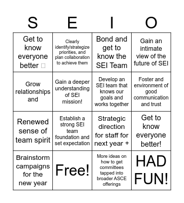 SEI-O Bingo Card