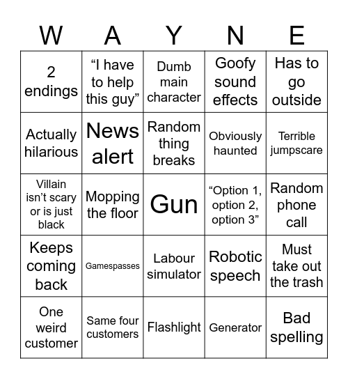 Experience Bingo Card