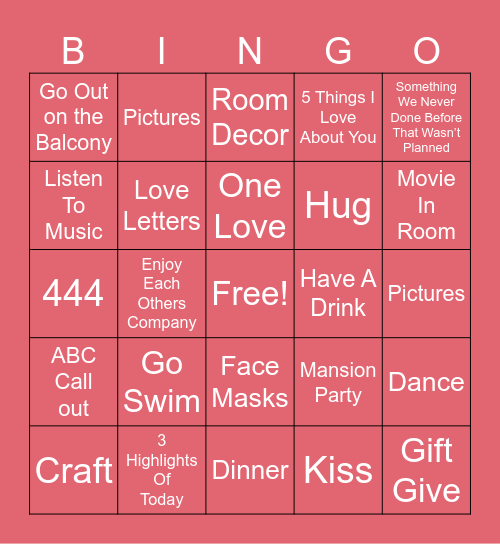 V Day Bingo Card