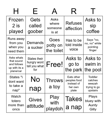 Toddler Bingo Card