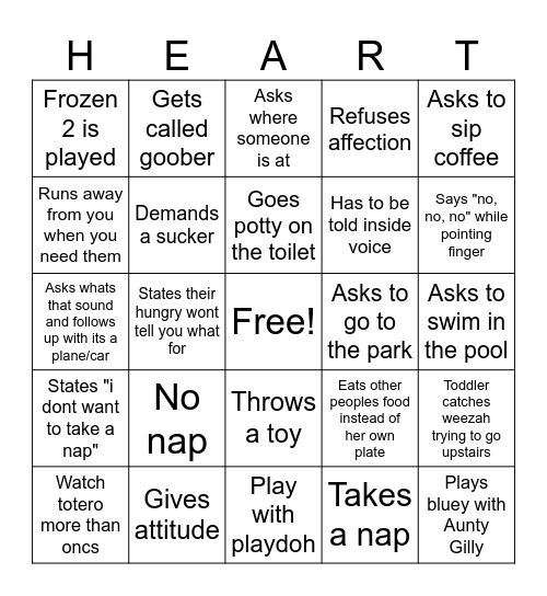 Toddler Bingo Card