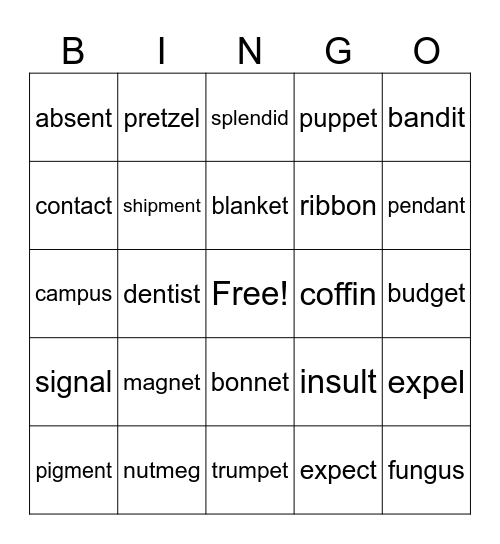 Rabbit words Bingo Card