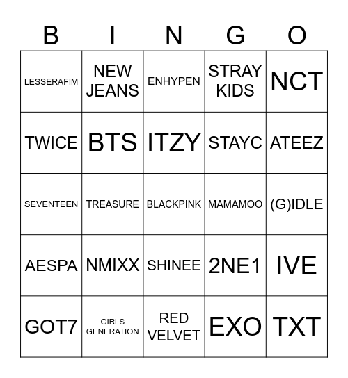 K-pop Bingo! Bingo Card