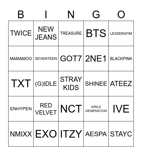 K-pop Bingo! Bingo Card