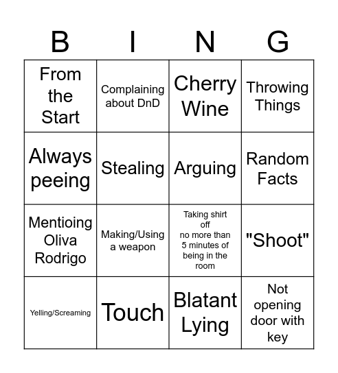 Jacob Bingo Card