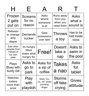 Toddler Bingo Card