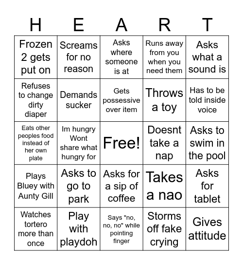 Toddler Bingo Card