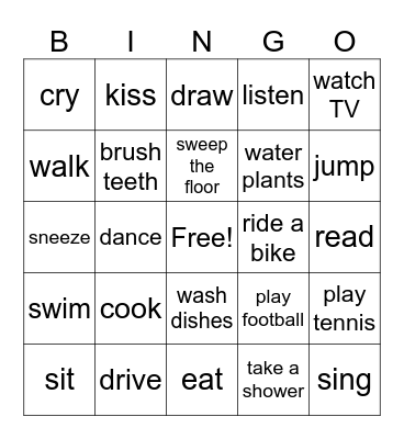 verb 2 Bingo Card