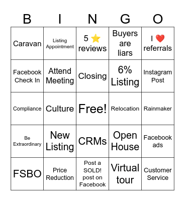 Real Estate Bingo Card