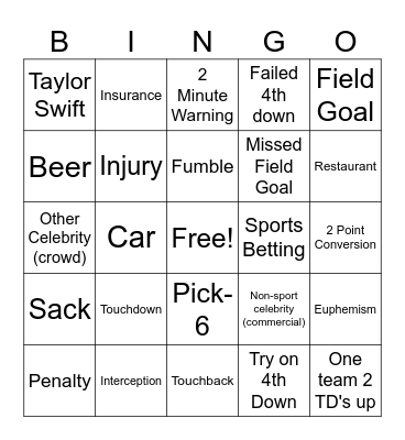 Super Bowl (Taylor's Version) Bingo Card