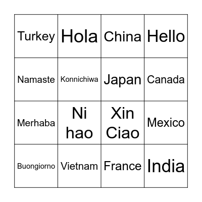 Greetings Around the World Bingo Card