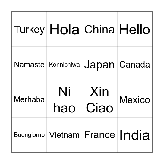 Greetings Around the World Bingo Card