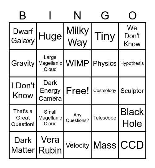 Dark Matter Bingo Card