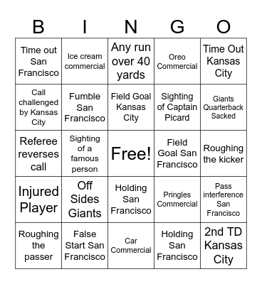 Super Bowl LV Bingo Card