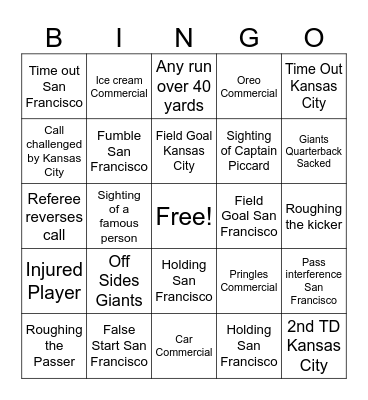 Super Bowl LV Bingo Card