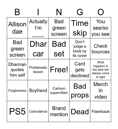 Dhar dhar bing Bingo Card