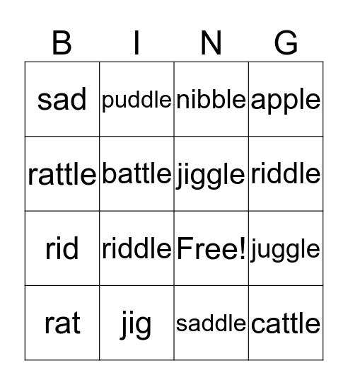 Unit 6 Week 1 Spelling Bingo Card
