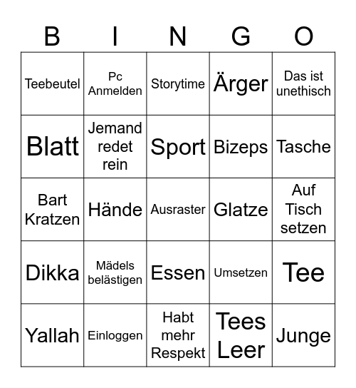 Ethik Bingo Card