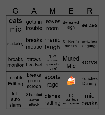 Ava's GAMER RAGE BINGO Card