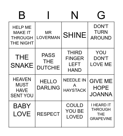 Music Bingo Card