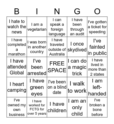 FCTG People BINGO Card