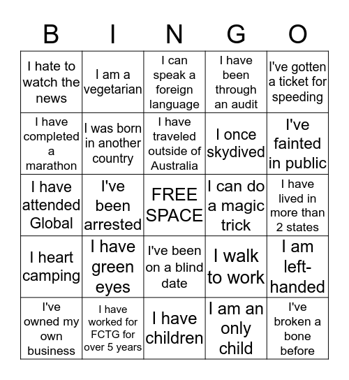 FCTG People BINGO Card